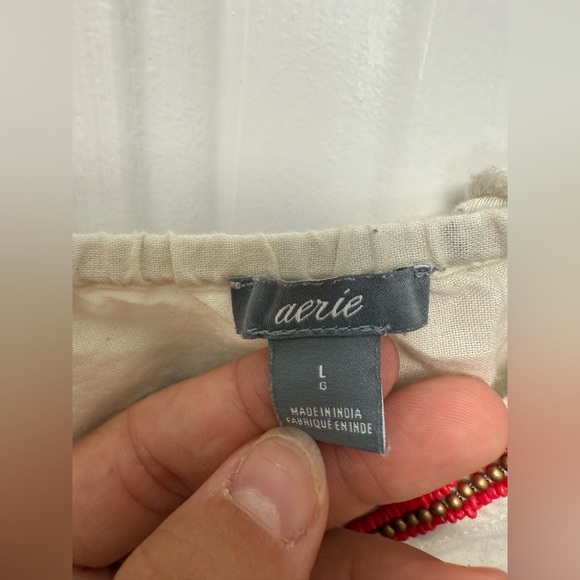 Aerie Boxy white and blue Tank Top With Beading Detail Size Large bohemian - Picture 3 of 8